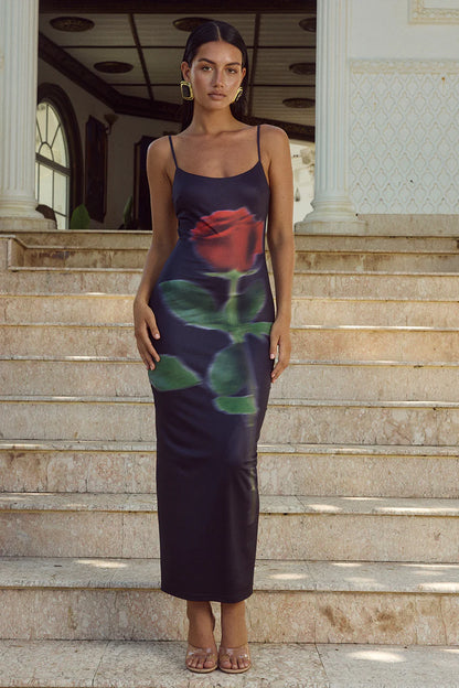 DEIA MIDI DRESS - BLACK ROSE